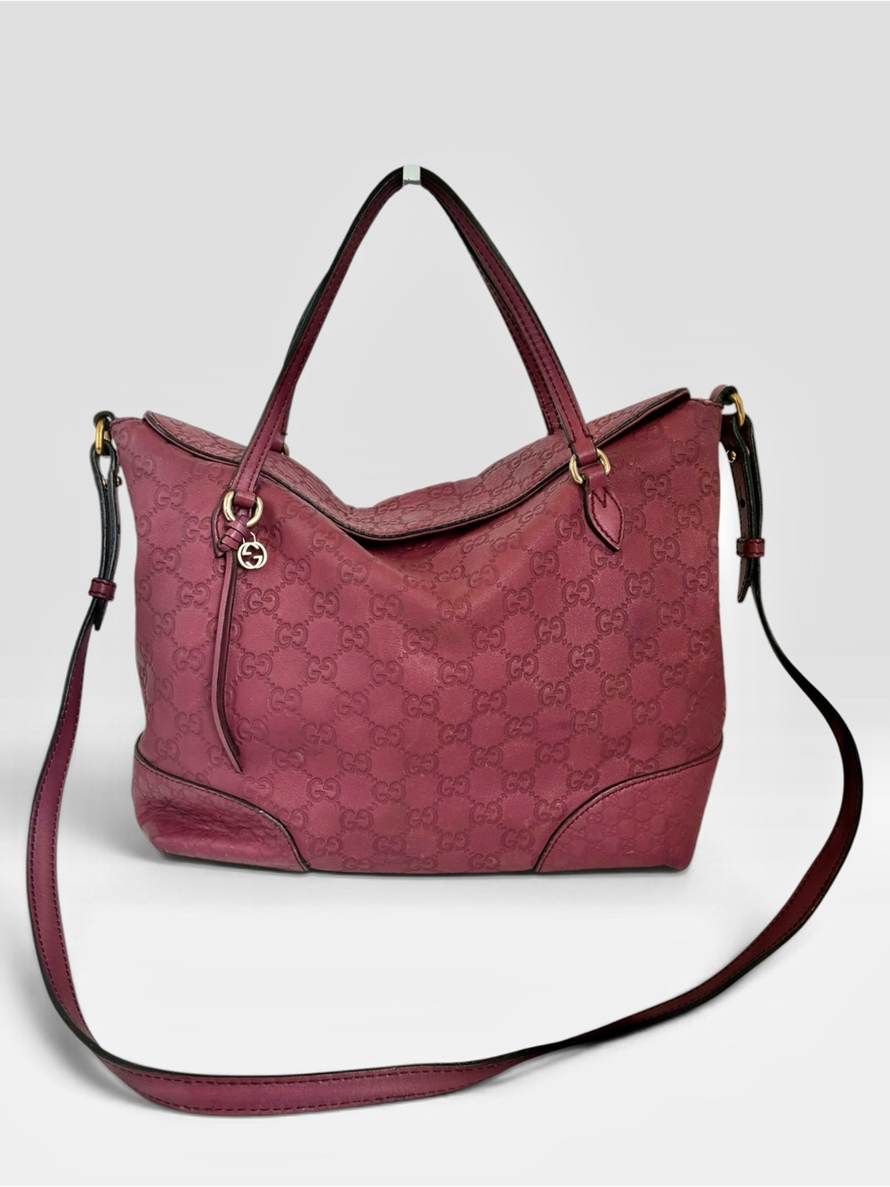 Gucci Guccissima GG Leather Tote Shoulder Bag Pink Berry Crossbody